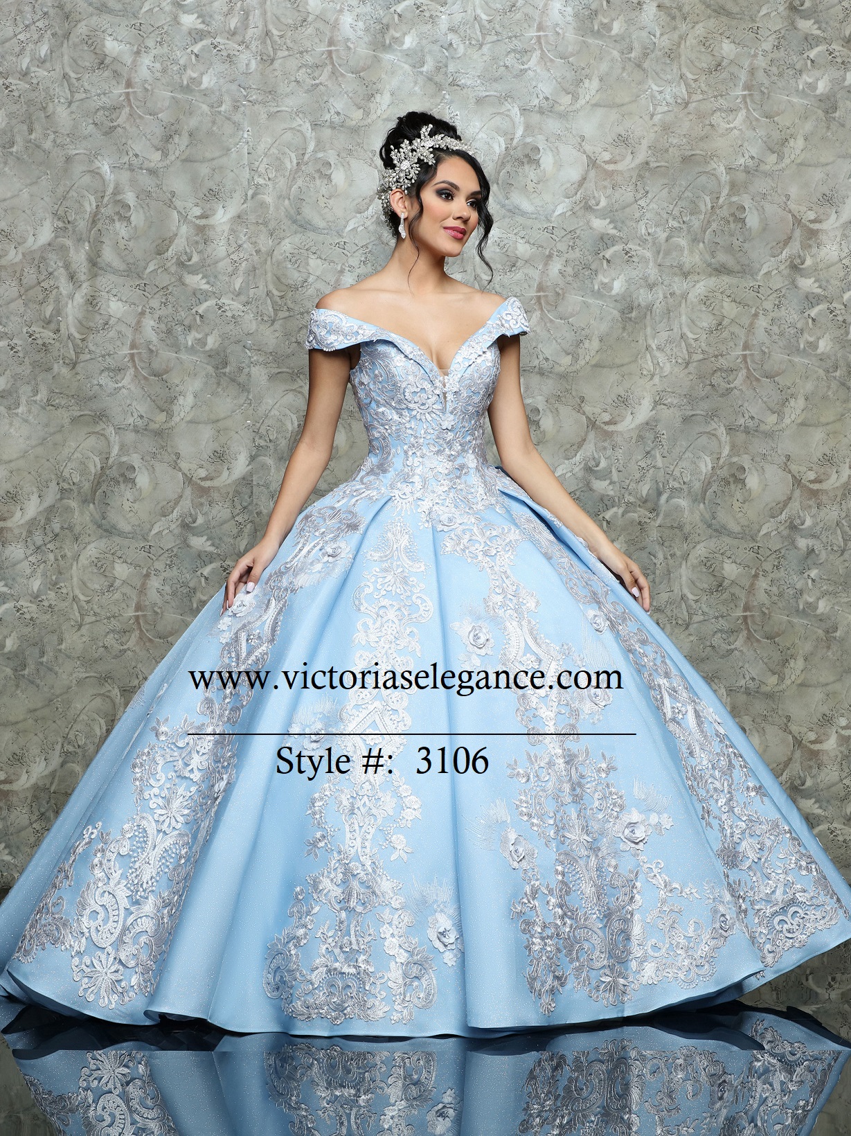 DaVinci Box Pleated Embroidered Ball Gown