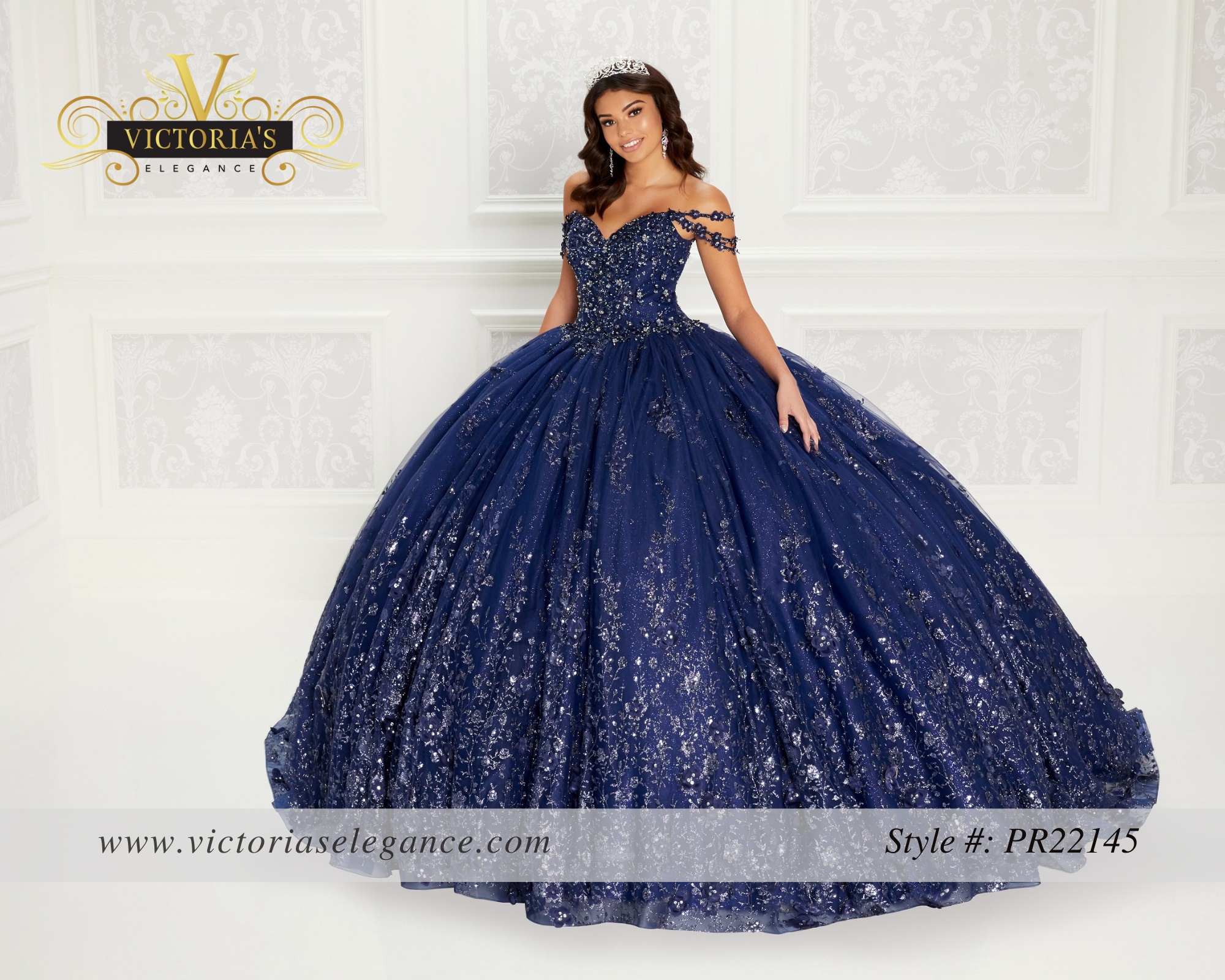 Princesa by Ariana Vara Floral Off Shoulder Glittered Gown
