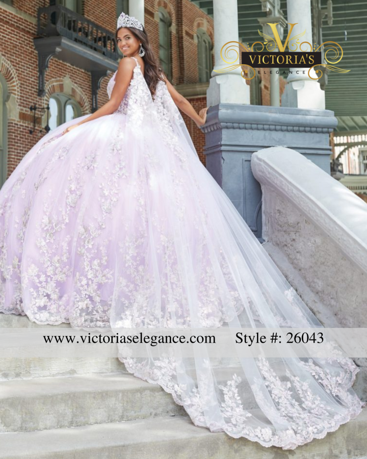 House of Wu Detachable Cape Illusion Bodice Ball Gown